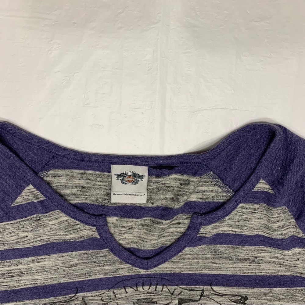 Harley Davidson Crochet Accent Long Sleeve Striped Shirt Measures Women’s Large - Picture 5 of 11
